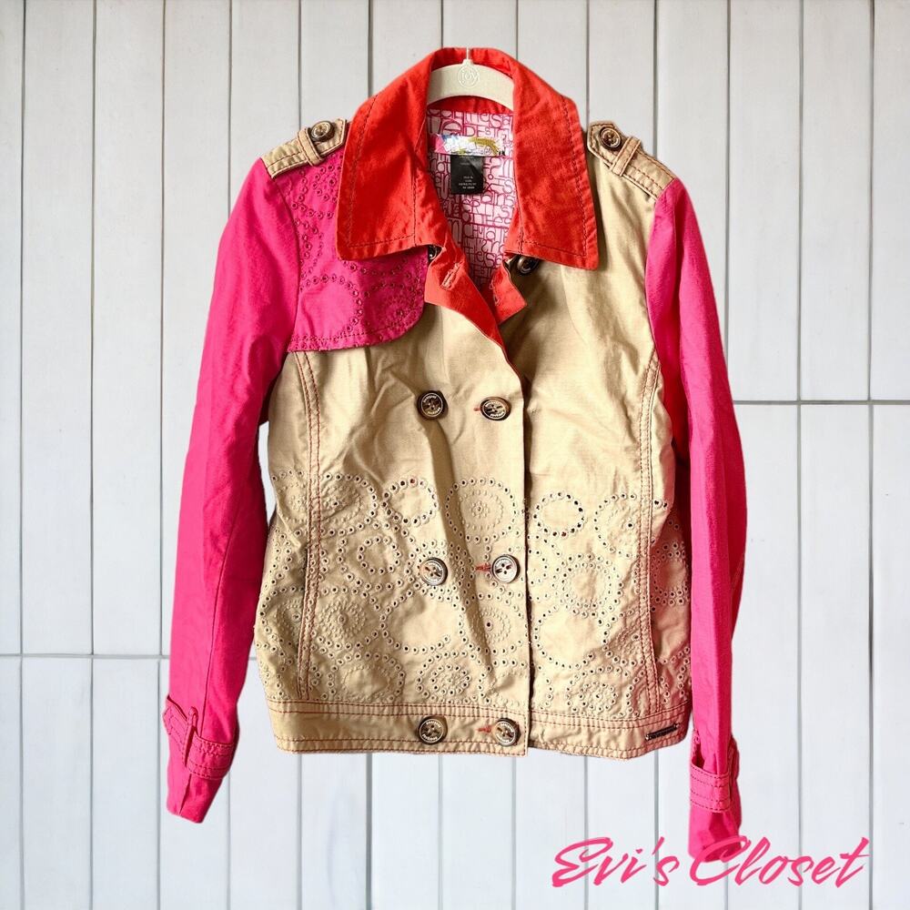 Desigual Embroidered 100% Cotton Utility Jacket, Double Breasted (38) Small.